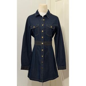 Deja Bleu Women's sz M Premium Denim Shirt Dress Gold Snap Button Western Chic